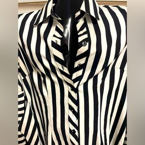 ISABEL Business Casual Black & White Striped Blouse Medium Large Sexy Demure